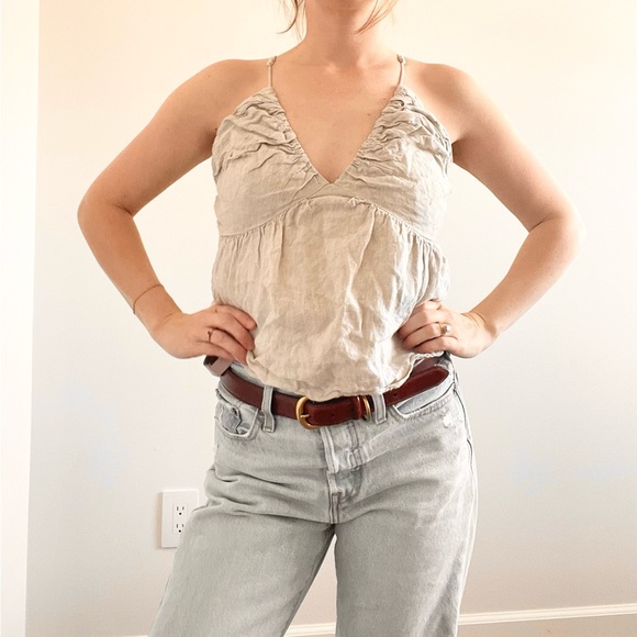 J.Crew Tan Linen Rouched Tank Top - Picture 3 of 8